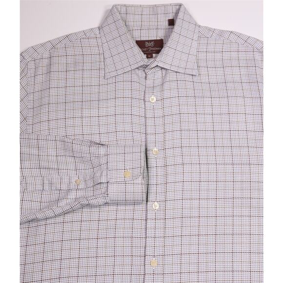 Hickey-Freeman Current Gray Gold Check Cotton Dress Shirt Medium - Picture 1 of 7